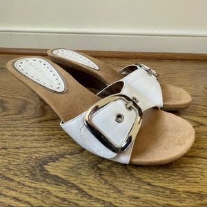 White strap with buckle short wedge heel